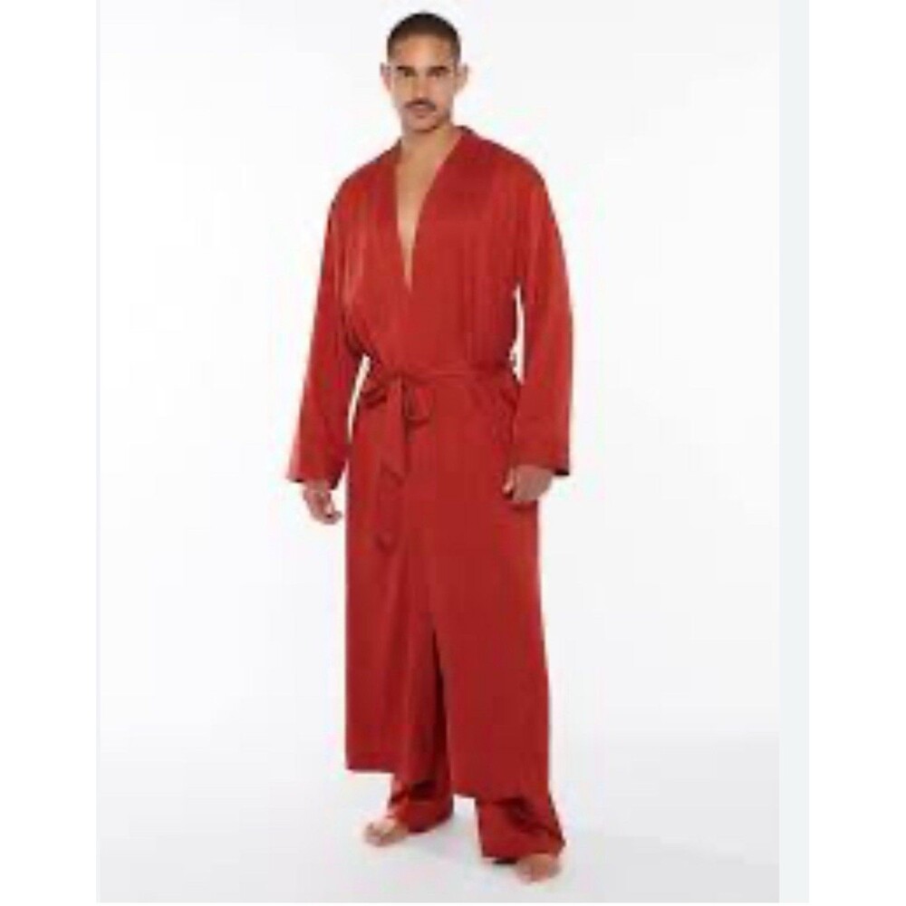 savage x fenty Men’s Satin Jacquard Long Robe Brick Orange XL